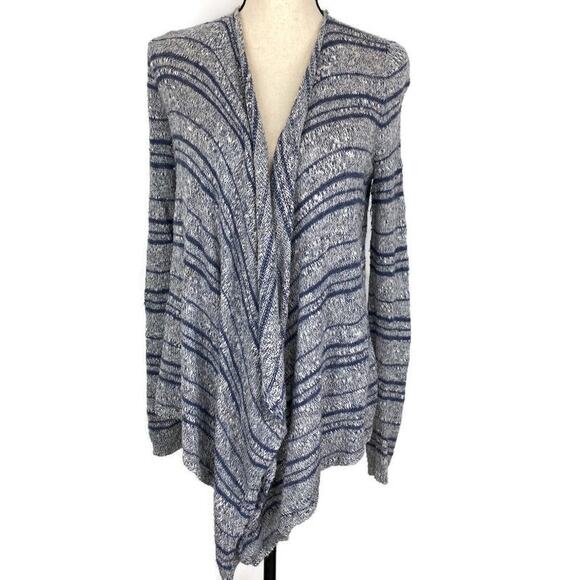 Hollister Striped Waterfall Cardigan Open Knit Lightweight Denim Blue Sz XS / S - Picture 1 of 11